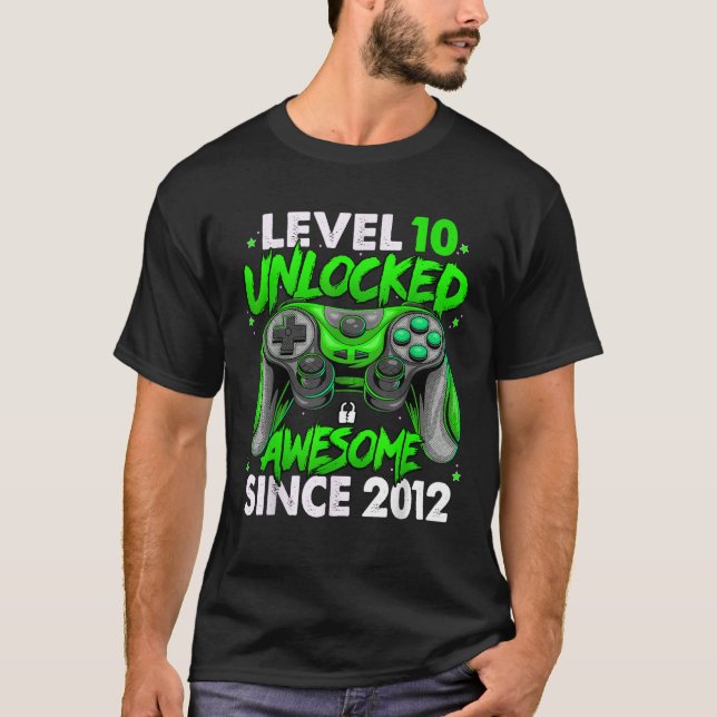 Camiseta Nível 10 Desbloqueado Incrível Desde 2012 10º Aniv (Frente)