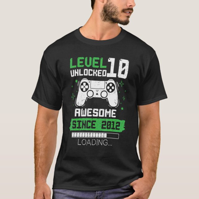 Camiseta Nível 10 Desbloqueado Incrível Desde 2012 Gamer 10 (Frente)