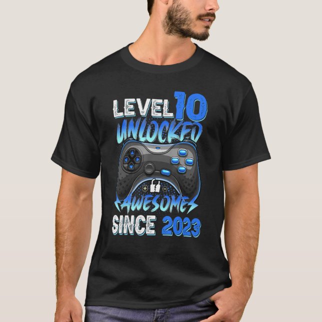 Camiseta Nível 10 Desbloqueado Incrível Desde 2023 10º Aniv (Frente)