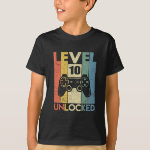 Camiseta Nível 10 Desbloqueado Vídeo Engraçado de Aniversár