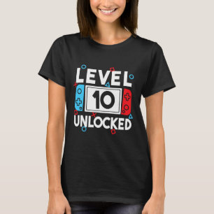 Camiseta Nível 10 Jogador 10º Jogo de Vídeo de Aniversário