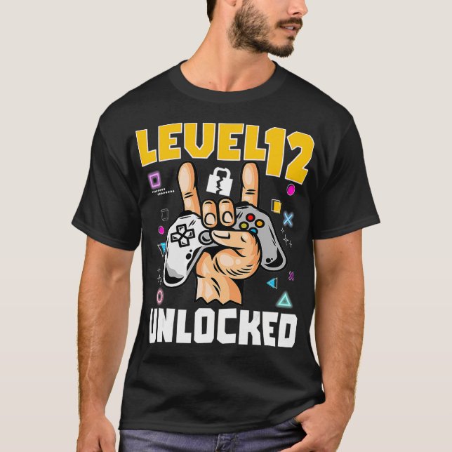 Camiseta Nível 12 12 de jogos incríveis desbloqueados (Frente)