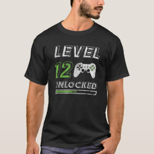 Camiseta Nível 12 Desbloqueado 12 Anos de Idade do Jogador