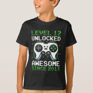 Camiseta Nível 12 Desbloqueado 12 Anos de Idade Videojogado