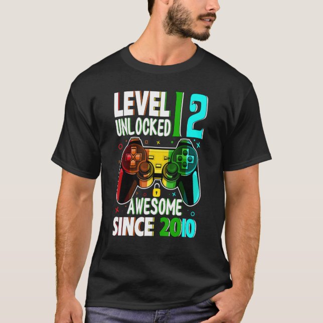 Camiseta Nível 12 Desbloqueado Incrível Desde o Aniversário (Frente)