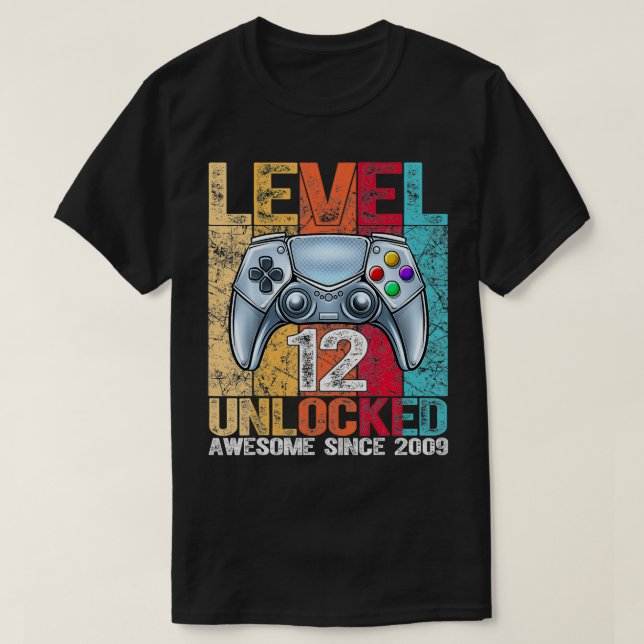 Camiseta Nível 12 Desbloqueado Incrível Desde o Aniversário (Frente do Design)