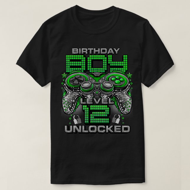 Camiseta Nível 12 Desbloqueado Incrível Desde o Aniversário (Frente do Design)