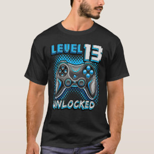 Camiseta Nível 13 13 do jogo de vídeo desbloqueado Aniversá