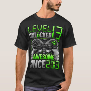Camiseta Nível 13 Desbloqueado Meninos de 13 Anos Aniversár