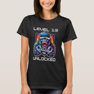 Camiseta Nível 13 Desbloqueado Vídeo Divertido de Aniversár