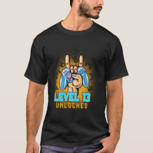 Camiseta Nível 13 Desbloqueado Vídeo Engraçado de Aniversár