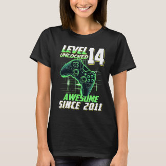 Camiseta Nível 14 Desbloqueado Incrível Desde o 14º Anivers