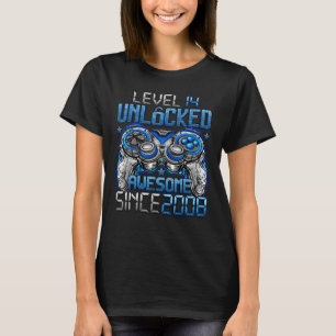 Camiseta Nível 14 Desbloqueado Incrível Desde o Aniversário