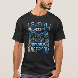 Camiseta Nível 14 Desbloqueado Incrível Desde o Aniversário