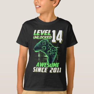 Camiseta Nível 14 Desbloqueado Incrível Desde o Aniversário