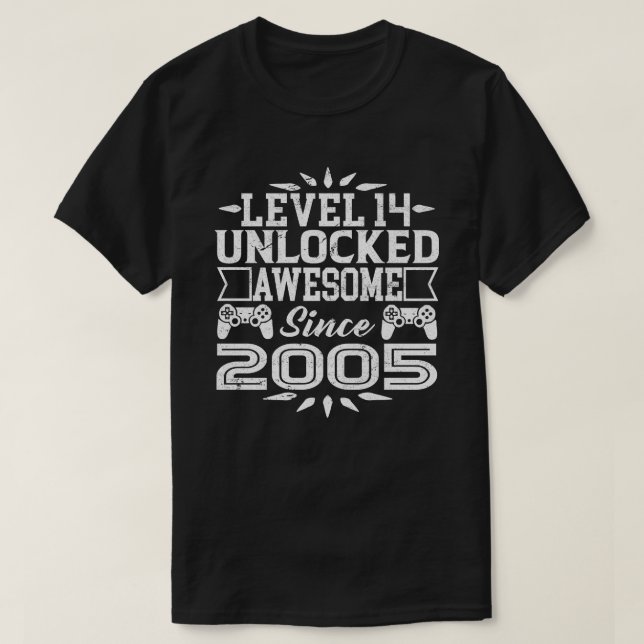 Camiseta Nível 14 Desbloqueado Incrível Desde o Aniversário (Frente do Design)