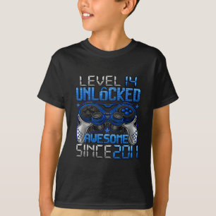 Camiseta Nível 14 Desbloqueado Presentes para Meninos de 14