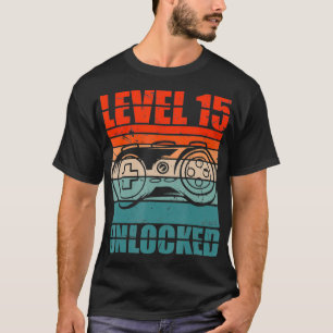 Camiseta Nível 15 15 de Aniversário do Gamer Boy desbloquea