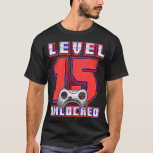 Camiseta Nível 15 15 de jogos de vídeo desbloqueados Aniver