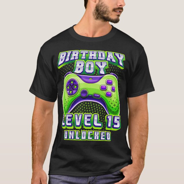 Camiseta Nível 15 15 de jogos de vídeo desbloqueados Aniver (Frente)