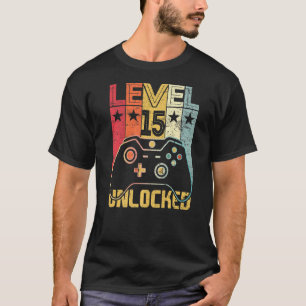 Camiseta Nível 15 15 de Jogos de Vídeo Desbloqueados Aniver