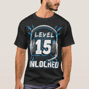Camiseta Nível 15 15 do jogo de vídeo desbloqueado Aniver
