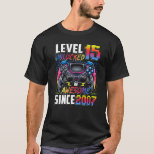Camiseta Nível 15 Desbloqueado Incrível Desde o Aniversário