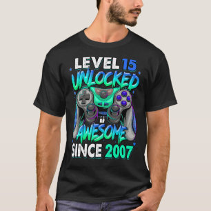 Camiseta Nível 15 Desbloqueado Incrível Desde o Aniversário