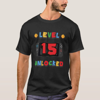 Camiseta Nível 15 Desbloqueado Jogador Aniversário de 15 an