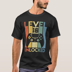 Camiseta Nível 16 Aniversário Desbloqueado Com 16 Anos É