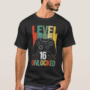 Camiseta Nível 16 Desbloqueado 16º Aniversário do Jogador d
