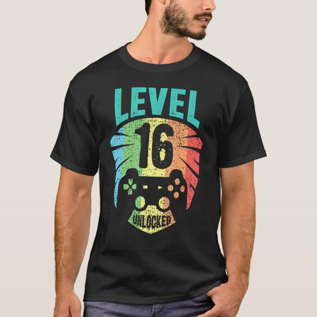 Camiseta Nível 16 Desbloqueado 16º Aniversário Garota Gamer (Frente)