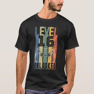 Camiseta Nível 16 Desbloqueado Gamer Boy Gir, 16 Anos, Engr
