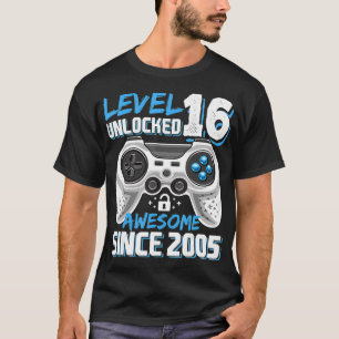 Camiseta Nível 16 Desbloqueado Incrível 2005 Vídeo Game