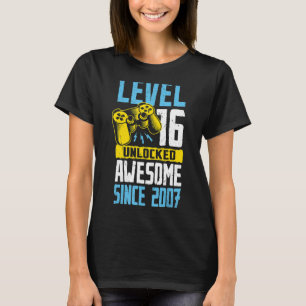 Camiseta Nível 16 Desbloqueado Incrível Desde 2007 Jogo De