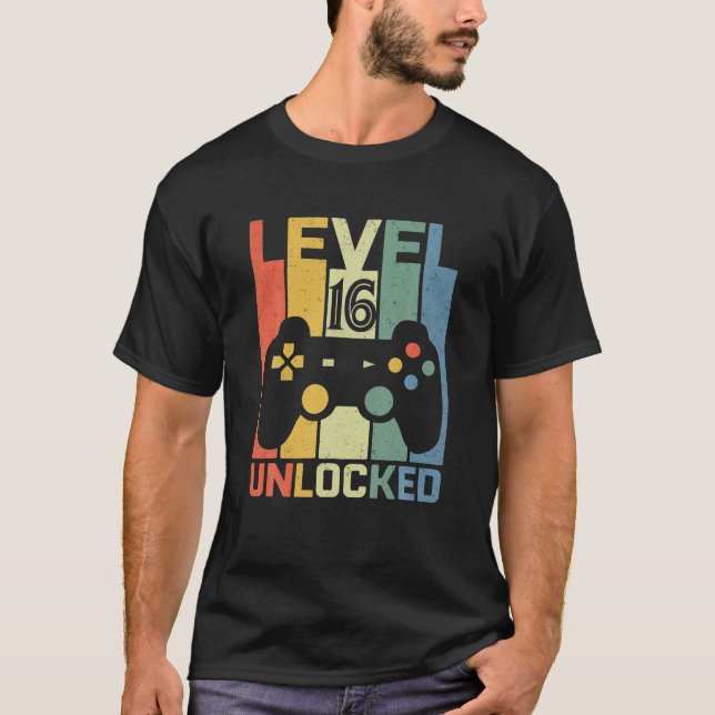 Camiseta Nível 16 Desbloqueado Vídeo Gamer 16 Anos 16 Bi (Frente)