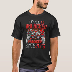 Camiseta Nível 17 Desbloqueado Incrível Desde 2005 17º Aniv