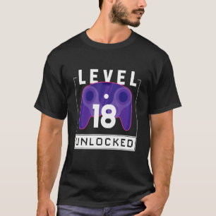 Camiseta Nível 18 Desbloqueado 18º Aniversário do Jogador 1