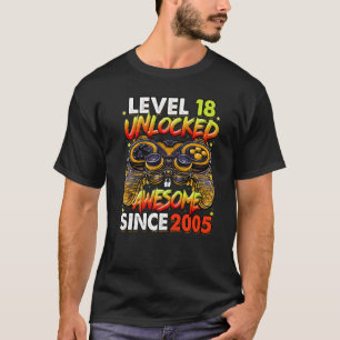Camiseta Nível 18 Desbloqueado Incrível Desde 2005 Aniversá