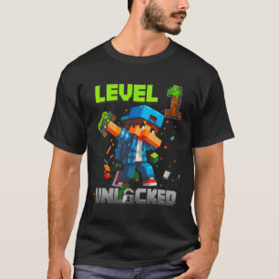 Camiseta Nível 1 Desbloqueado Funy Aniversário Menino Pixel