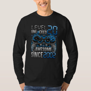 Camiseta Nível 20 Desbloqueado Incrível Desde o Aniversário