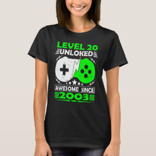 Camiseta Nível 20 Desbloqueado Incrível Desde o Aniversário