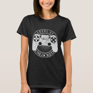 Camiseta Nível 21 Desbloqueado Vídeo Engraçado de Aniversár