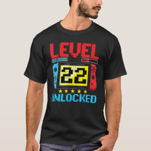 Camiseta Nível 22 Desbloqueado 22º Aniversário Gamer 22 Ano