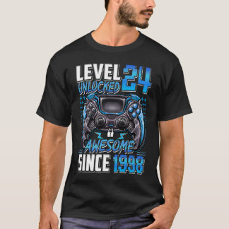 Camiseta Nível 24 Desbloqueado Incrível Desde 1998 24.º Ani