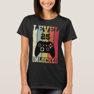 Camiseta Nível 25 25 de jogador de vídeo desbloqueado Anive