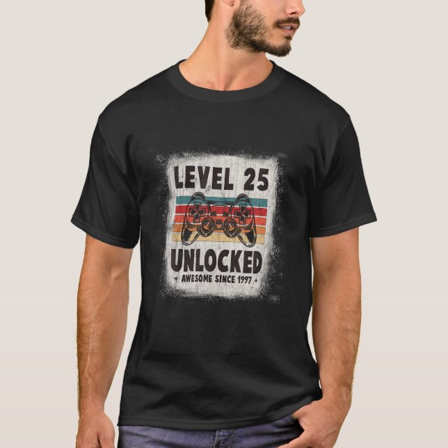 Camiseta Nível 25 Desbloqueado Incrível Desde 1997 Retro Bi (Frente)