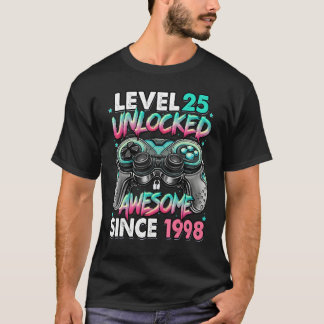 Camiseta Nível 25 Desbloqueado Incrível Desde 1998 25 Anive