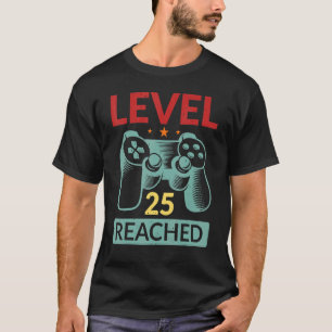 Camiseta Nível 25 do jogador Alcançado 25 Aniversário 1