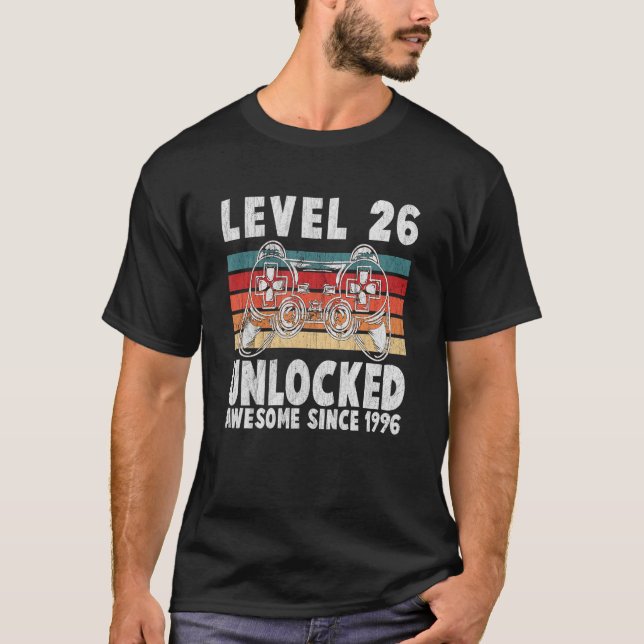 Camiseta Nível 26 Desbloqueado Incrível Desde 1996 Retro Bi (Frente)